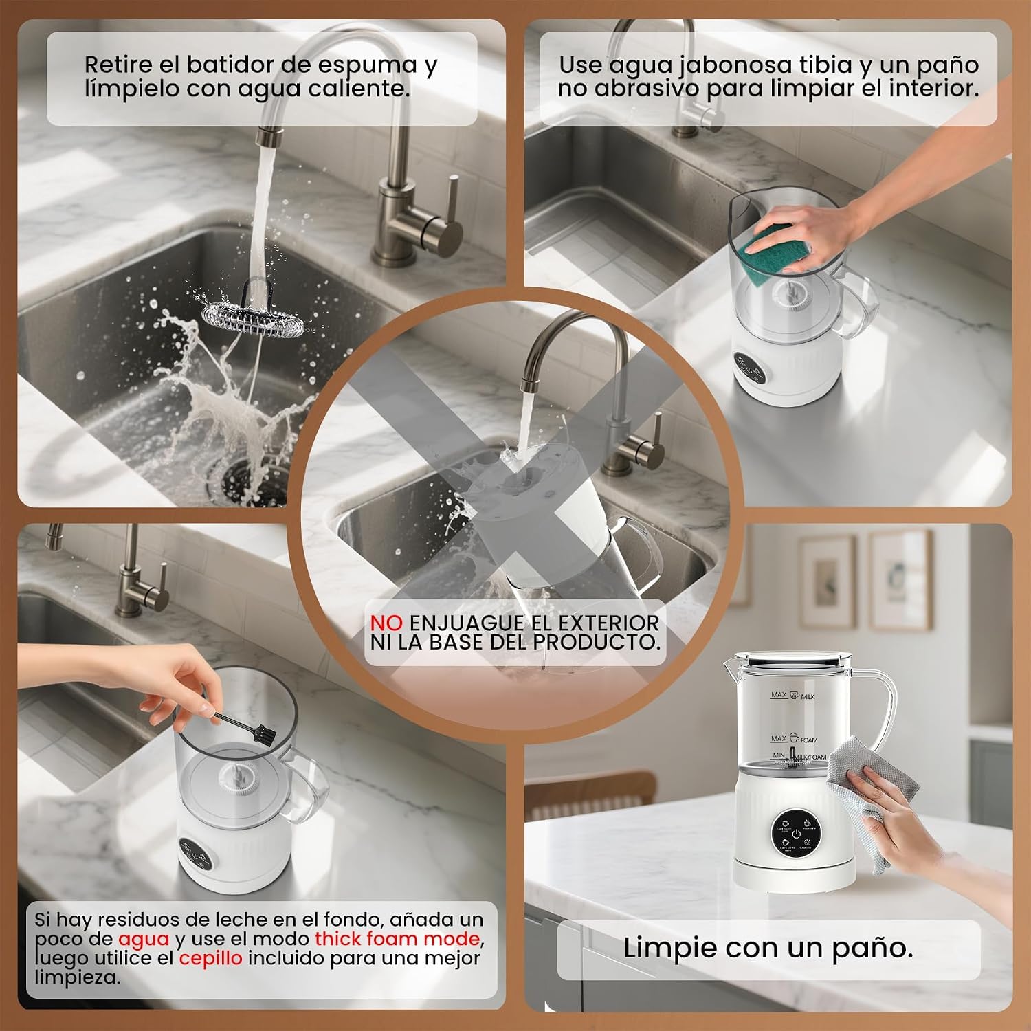 Casimhu 4 en 1 Espumador de Leche Eléctrico, Creador de Espuma Fría y Caliente, Espumador Leche Eléctrico, Calentador de Leche para Café, Latte, Capuchino, Vidrio, Blanco (Blanca)