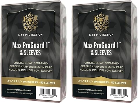 Max Protection ProGuard 1 Semi Rigid Card Holder Card Saver - 100ct 9 Mil Semi Rigid Sleeves 3 5/16" x 4 7/8" - Grading Submission Compatible PSA BGS SGC - Trading Protective Collector Kit