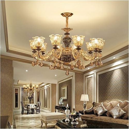 Miniatura 4 de EXCEI Candelabro de techo de cristal dorado para decoración de sala de estar comedor dormitorio luz de cerámica atmósfera villa hotel pasillo
