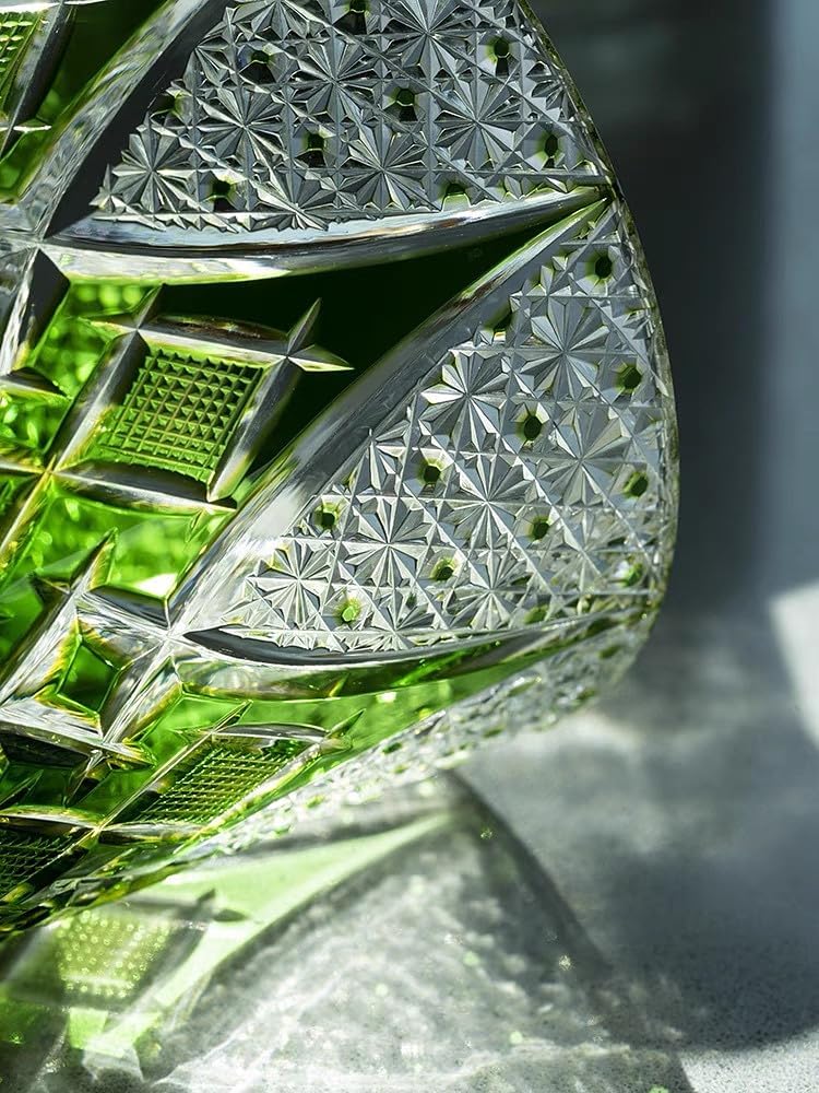 JEKE Edo style Hand Carved Drinking Glass Crystal Whisky Glass 340ml Tumbler For Whiskey Cocktail-Vodka-Beer Drinkingware Glasses In Gift Carton (Green) - Image 3