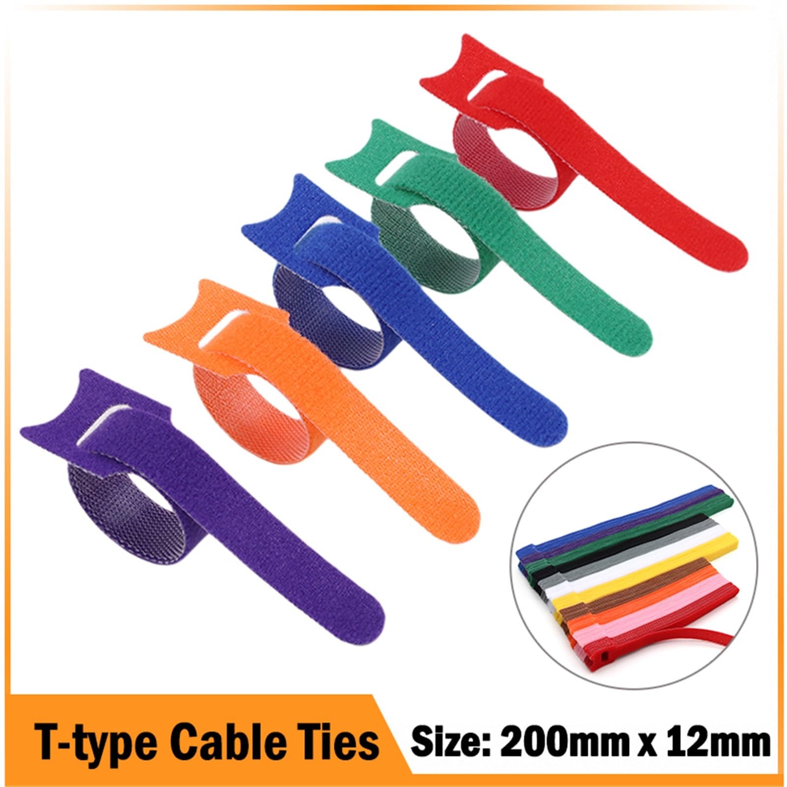 Fascette stringicavo riutilizzabili in nylon, 200 mm, 100 pezzi, con gancio e anello, organizer per fili regolabili (viola)