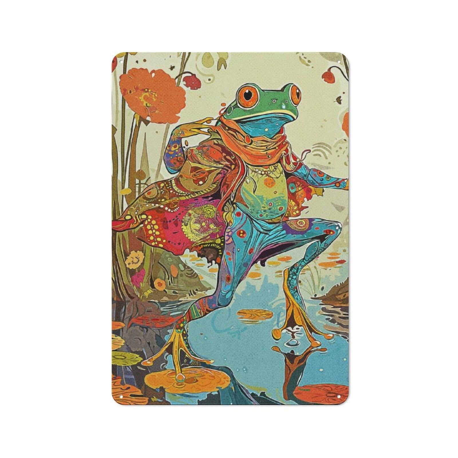 Junmoney Dancing Frogs Decorative Tin Sign 30X20cm, Country Country Wall Plaque For Dining Room, Cafe, Entryway Or Family Room