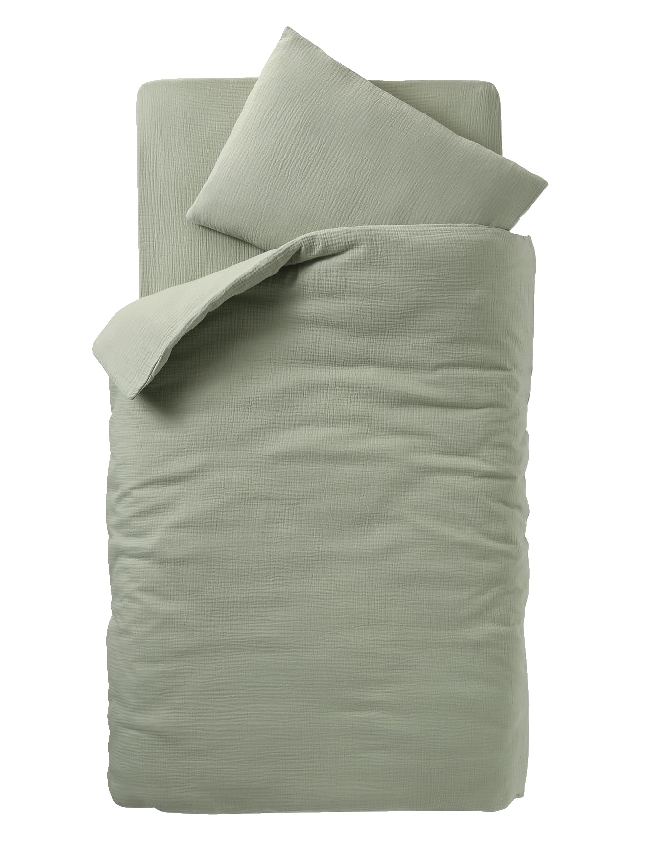 VERTBAUDET Parure bébé Housse de Couette + taie d'oreiller Unie en Gaze de Coton Bio* Vert Sauge 80X120 40X60