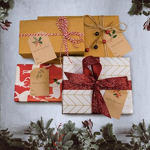 Miniatura 5 de Etiquetas adhesivas de regalo de Navidad de acebo inglés de Kraft natural, 2 x 3 pulgadas, 100 etiquetas en total
