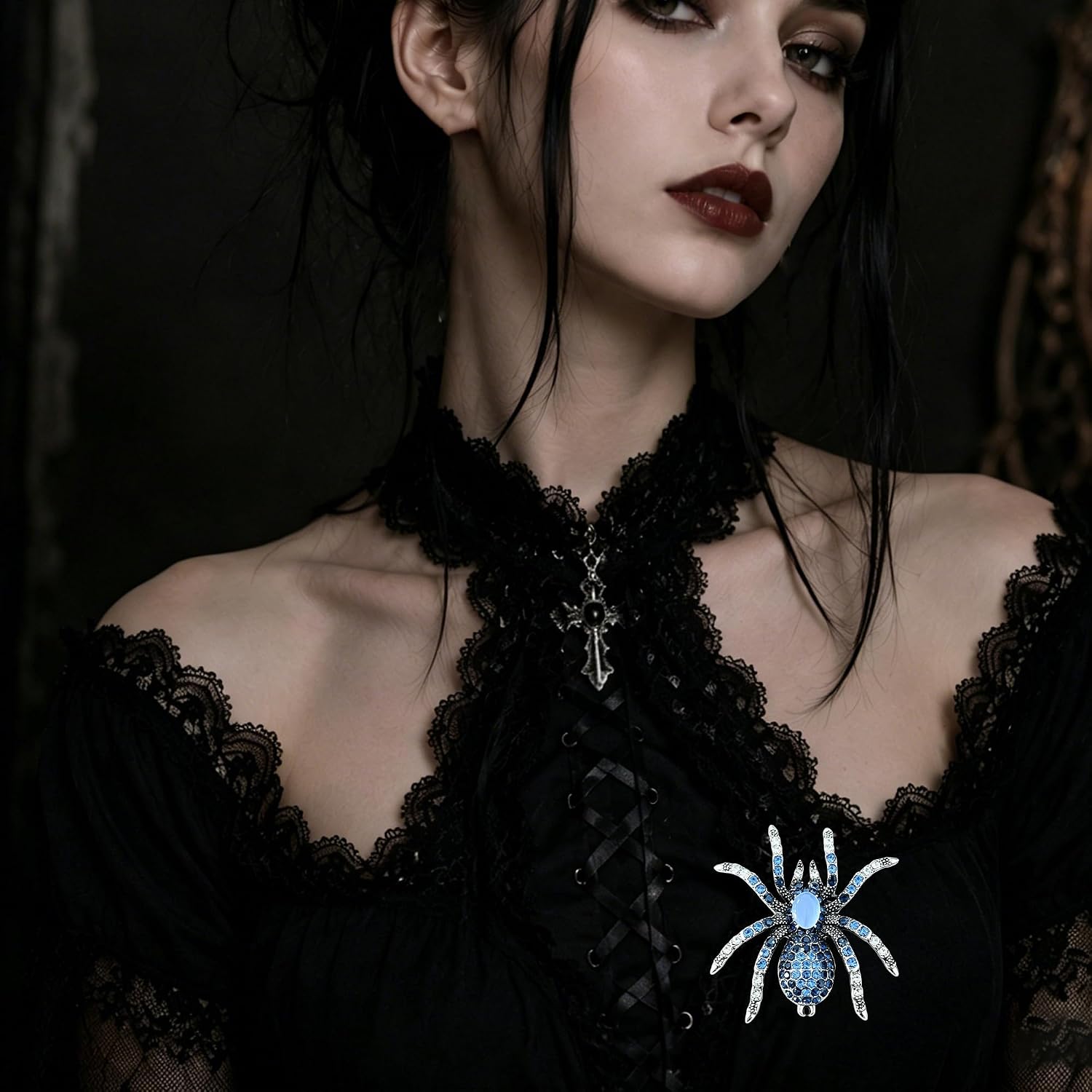 Spider Crystal Rhinestone Silver Tone Gothic Lapel Pin Vintage Animal Brooch for Women Men Halloween Jewelry Accessory image 2