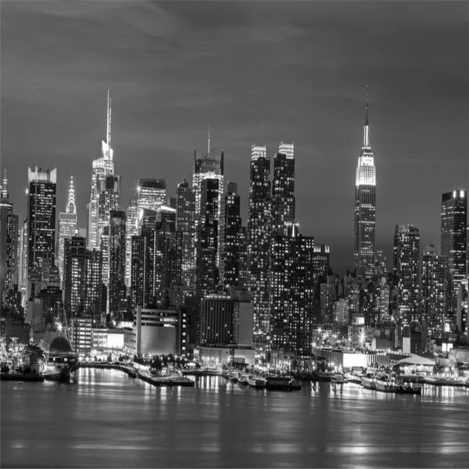 Papel pintado Paisaje de Nueva York, mural fotográfico en blanca y negro, sala de estar grande, dormitorio, papel tapiz de fondo, póster de decoración de arte de pared moderno (pelar y pegar)