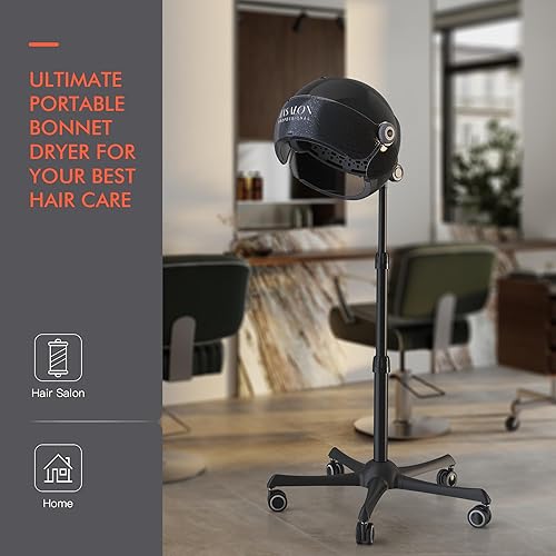 Miniatura 7 de TASALON Ionic - Secador de pelo con capucha, secador de capó de 1875 W con 3 ajustes de temperatura, secadora de pie portátil para el hogar y el
