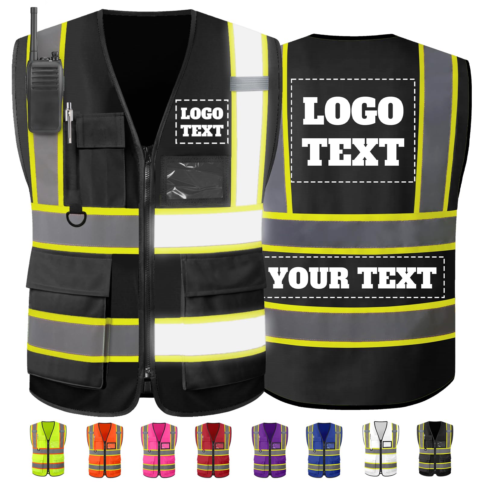 Custom Safety Vest High Visibility Reflective Personalised Vis Vests with Logo Pockets Men Women Customise Work Construction