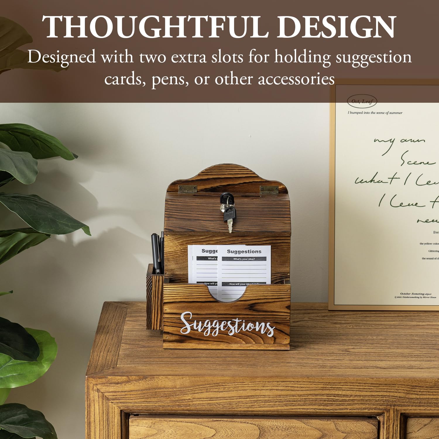 Wooden Comment Card Box Rustic Solid Wood Suggestion Box With Lock ...