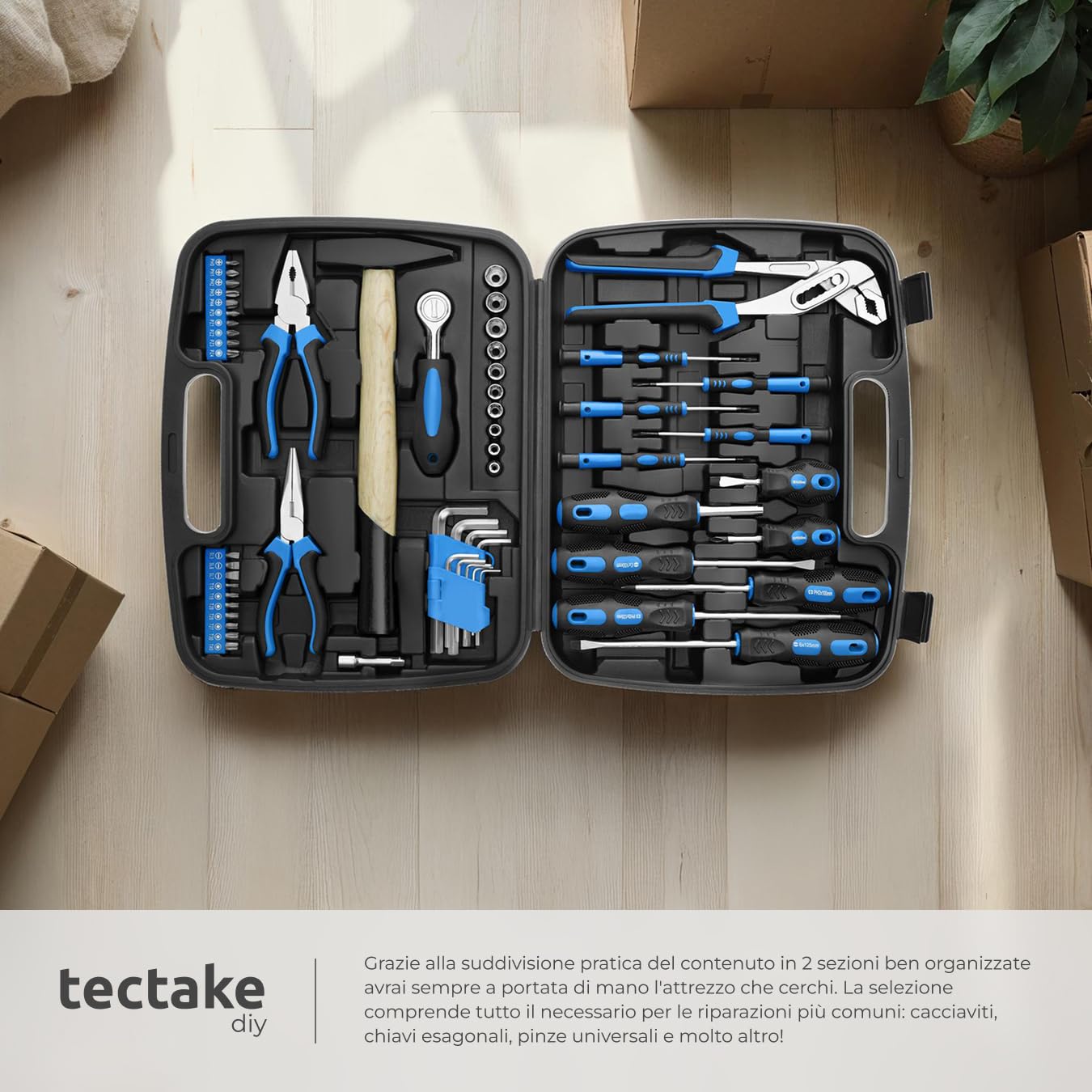 TecTake 402789 Valigetta portautensili con 57 pezzi | Solida attrezzatura di base | Ergonomici manici degli attrezzi