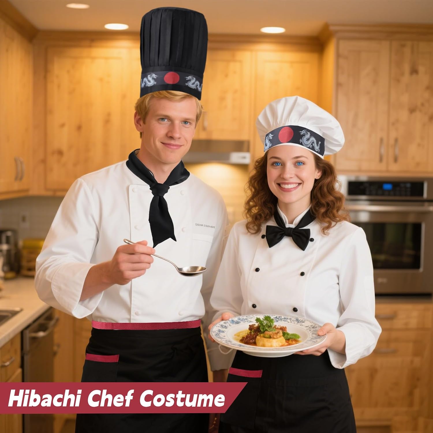 4PCS Hibachi Chef and Apron Costume Accessories Set, Include Teppanyaki Chef Tall Hat Apron Japanese Headband and Tie, hibachi chef Outfit for hibachi party BBQ Birthday Party and Halloween Dress Up