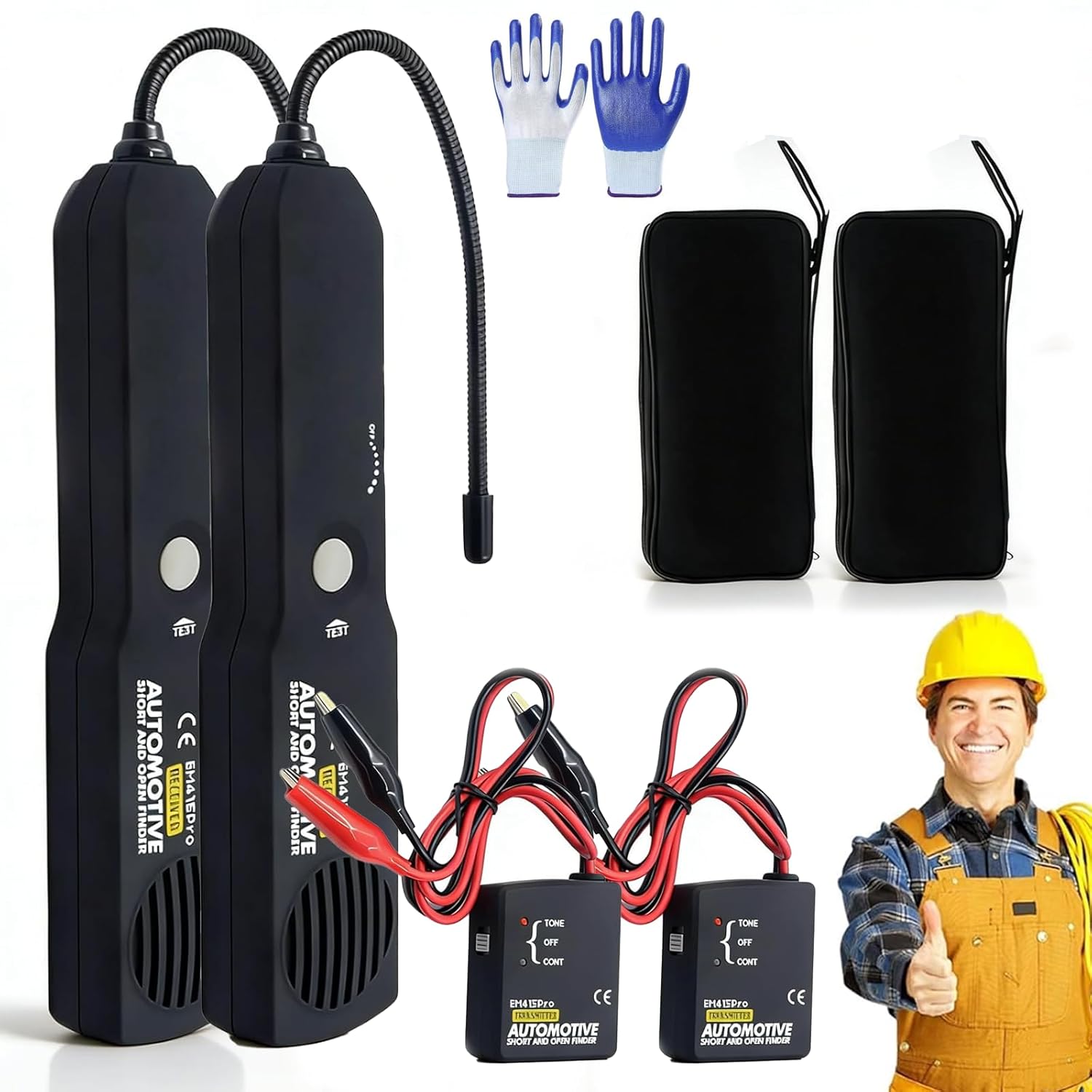 EM415Pro Automotive Electrical Open&Short Finder Circuit Tester, 6-42V Wire Tracer Short Circuit Finder with Tone Generator＆LED Indicator, Cable Tracker & Flexible Probe for Car Boat Trailer (2PCS)