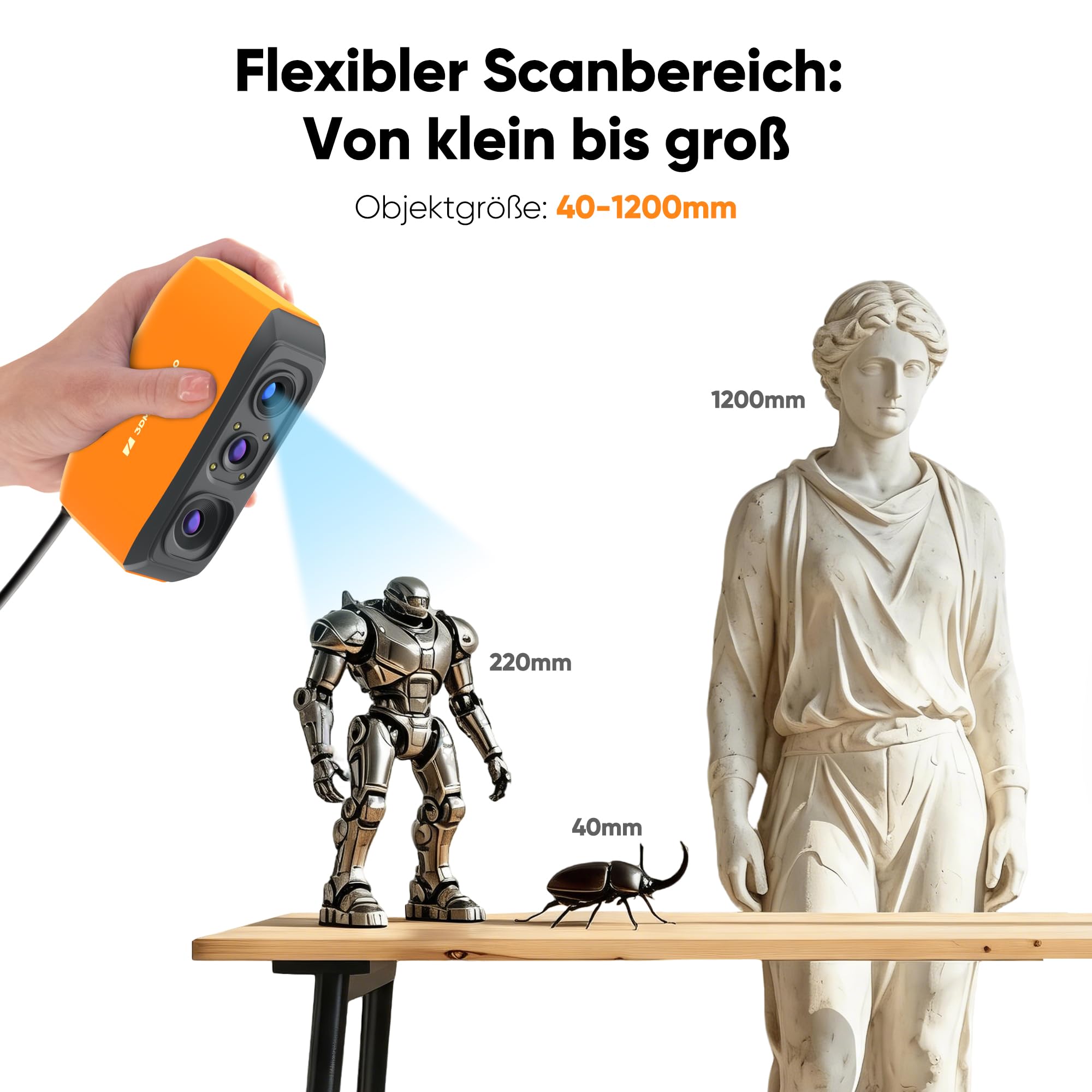 3DMakerpro Fox 3D Scanner für 3D Drucker, Handheld 3D-Scanner mit markerloser KI-Verfolgung, 0,07 mm Präzision, Schnelles Scannen für 3D-Modellierung, Einsteiger-freundlich, inkl. Drehteller