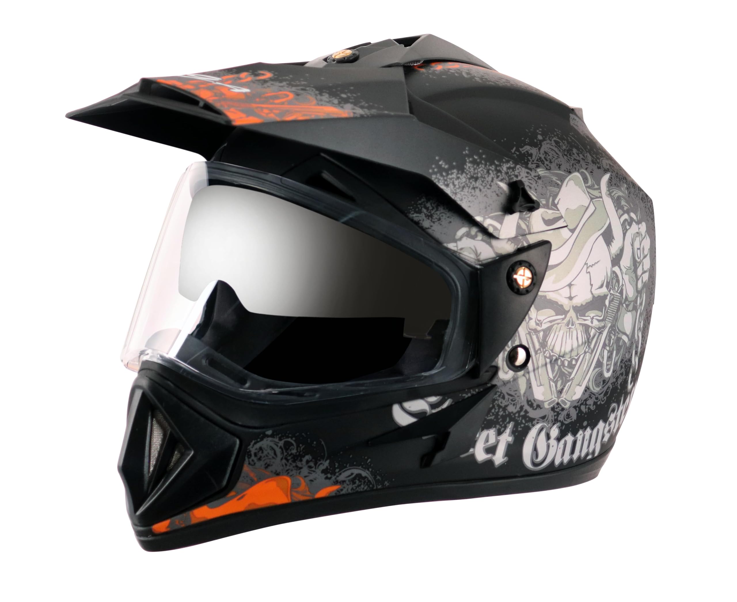 Vega Off Road Gangster ISI Certified Matt Finish Full Face Dual Visor with Peak Helmet for Men and Women Outer Clear Visor and Inner Smoke Sun Visor(Dull Black Orange, Size:L)-image-14