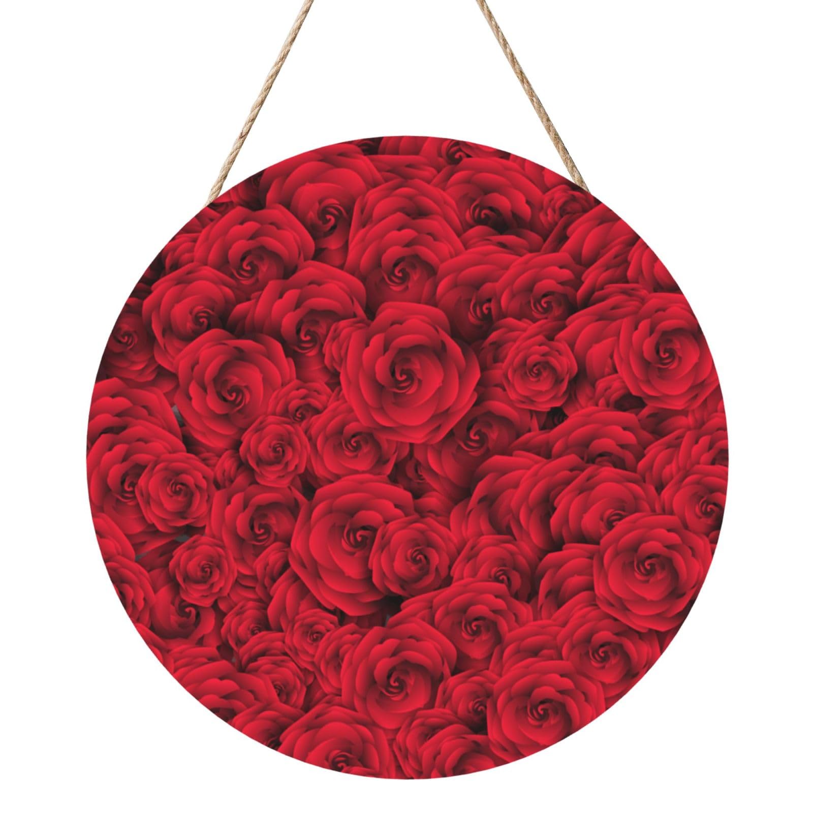 Red Rose, Round Wood Panel Painting 12 in, Wall Hanging Painting For Home