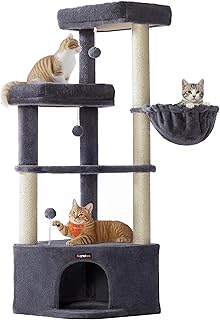 Feandrea Kratzbaum, Katzenbaum, 48,5 x 48,5 x 140,7 cm, Katzenkratzbaum mit großer Kuschelhöhle, großen Plattformen, Plüschbällen, Liegemulde, dukelgrau PCT009G02 product image