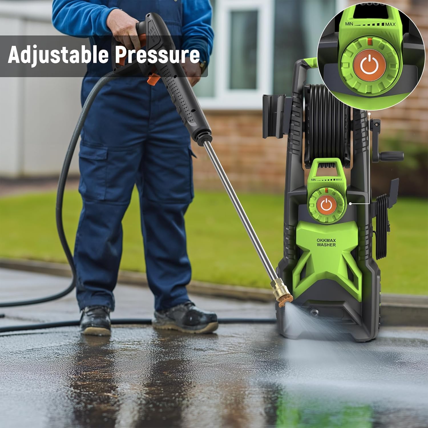 High Pressure Washer with 4 Tips & Foam Cannon for Cars, Patio, and Home Cleaning （Adjustable Washer）