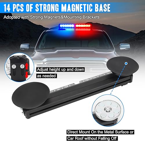 Miniatura 5 de OPPBUY Barra de luz estroboscópica LED para techo, luz estroboscópica inalámbrica recargable de advertencia de emergencia, 17 modos intermitentes,