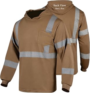 FONIRRA Safety Reflective High Visibility Long Sleeve T Shirts with Hood for Men Construction Work ANSI Class 3