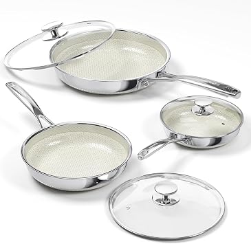 Non Stick Frying Pan Set with Lid, 8"/10"/12" Stainless Steel Cookware Sets