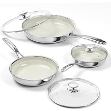 Non Stick Frying Pan Set with Lid, 8"/10"/12" Stainless Steel Cookware Sets