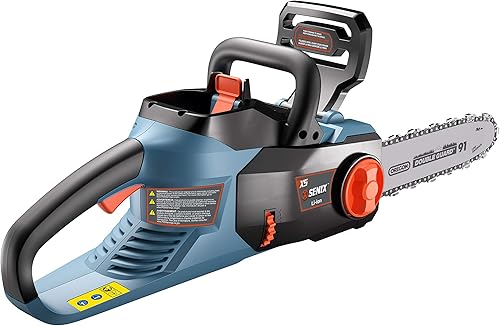 SENIX CSX5-M-0 Motosierra inalámbrica de 58 voltios máximo con barra Oregon de 14 pulgadas y cadena para árboles, ramas y leña, mango trasero, solo