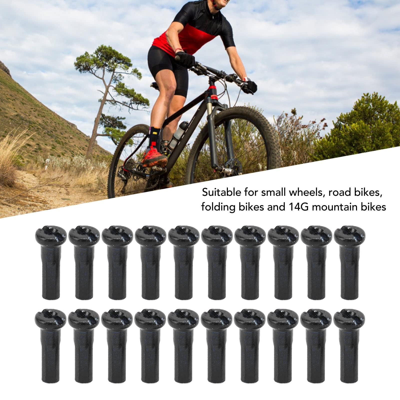 Dilwe Sombrero de Radios de Bicicleta, 80 Piezas, 14 Mm, Pezón de Radios de Carretera, para Cable de Radios de 14G, Negro, para Reparación y Aparatos de Bicicleta de Carretera