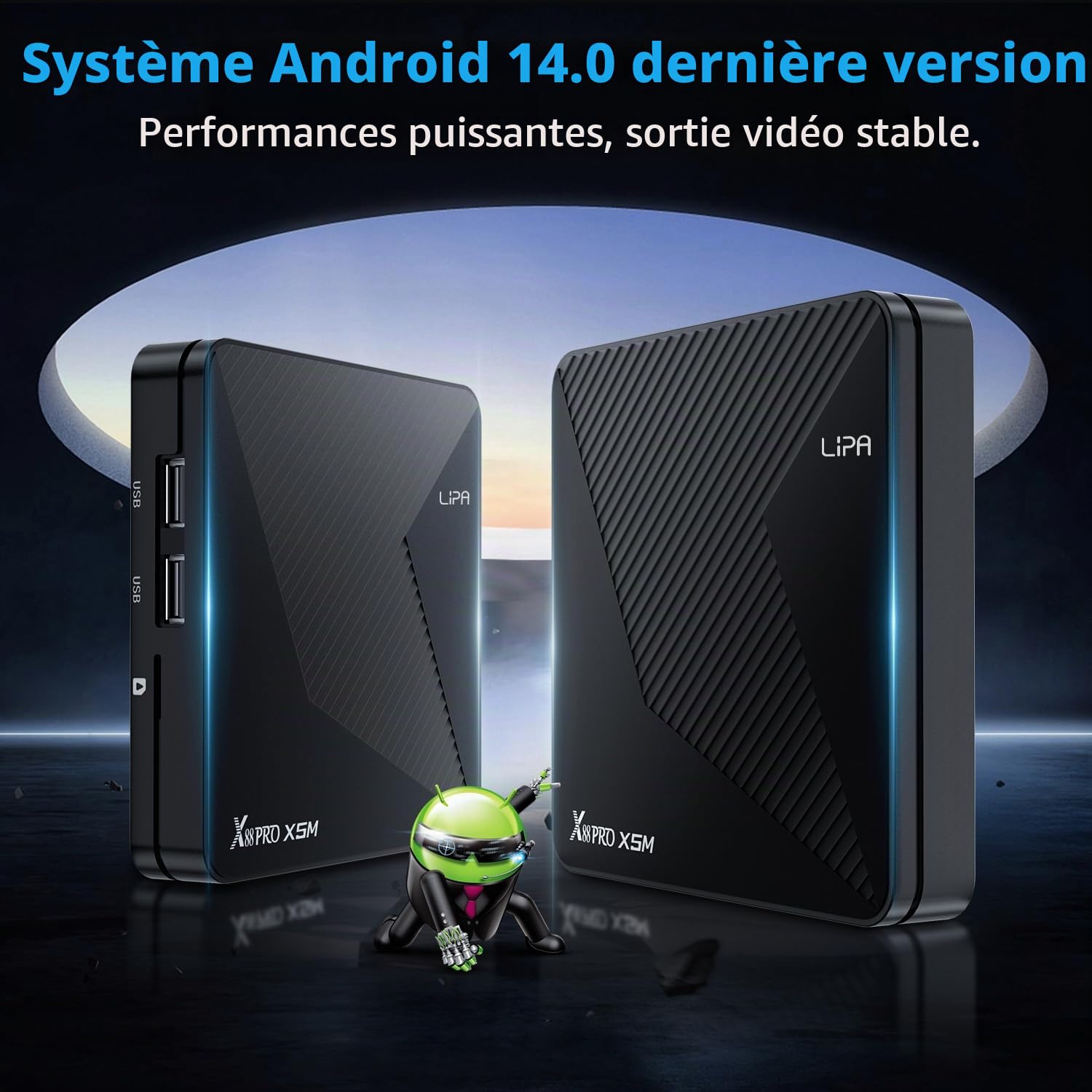 Lipa X88 Pro S905X5 Android TV Box 4-32 Go Android 14 – Lecteur multimédia pour TV – Streamer multimédia – TV Box Android – 1000 m LAN et Wifi – Décodeur 8K – Applications via Playstore et Internet