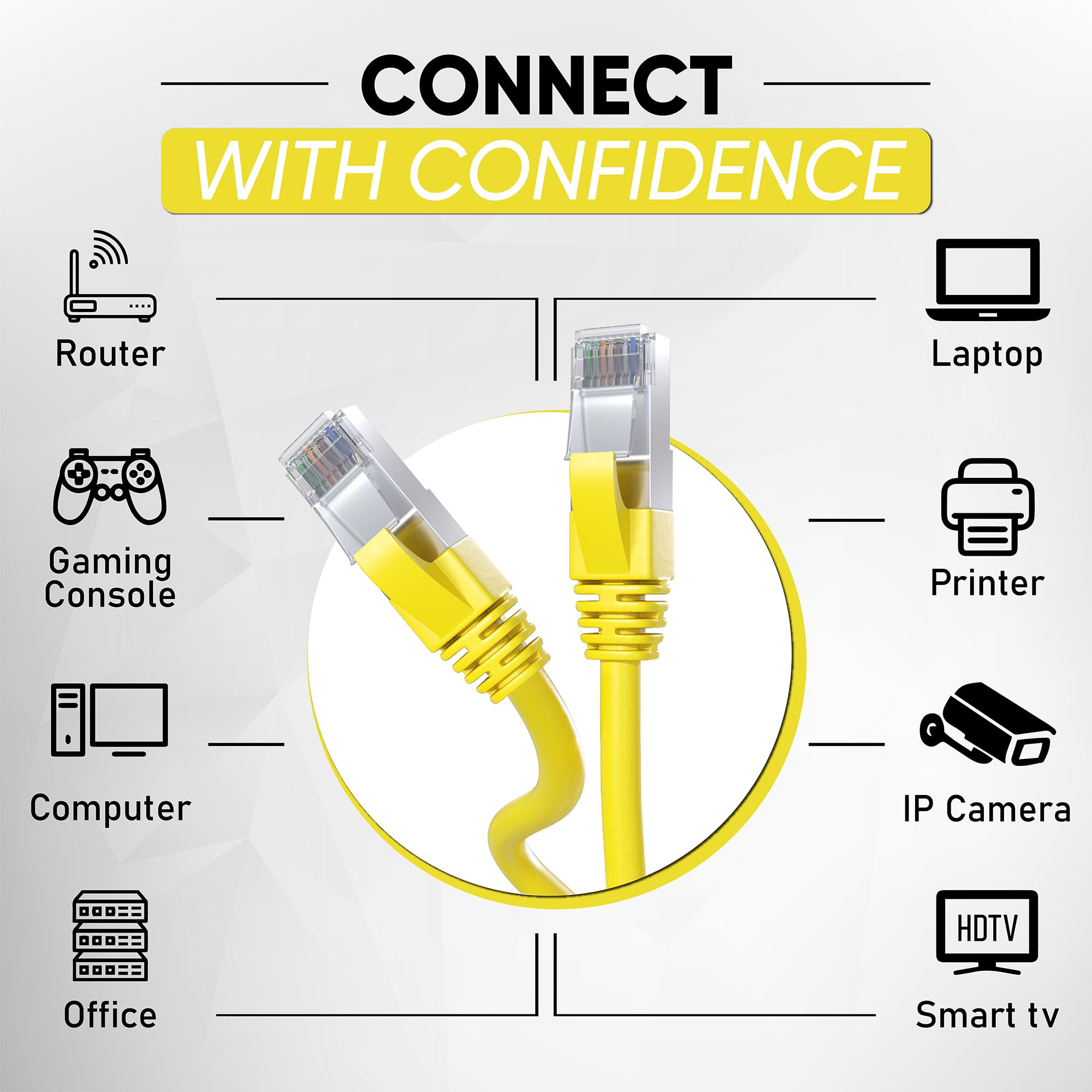 Mr. Tronic 10m Cable de Red Ethernet Trenzado | CAT7, SFTP | Conectores RJ45 | LAN Gigabit de Alta Velocidad | Conexión a Internet | Ideal para PC, Router, Modem, Switch, TV (10 Metros, Amarillo)