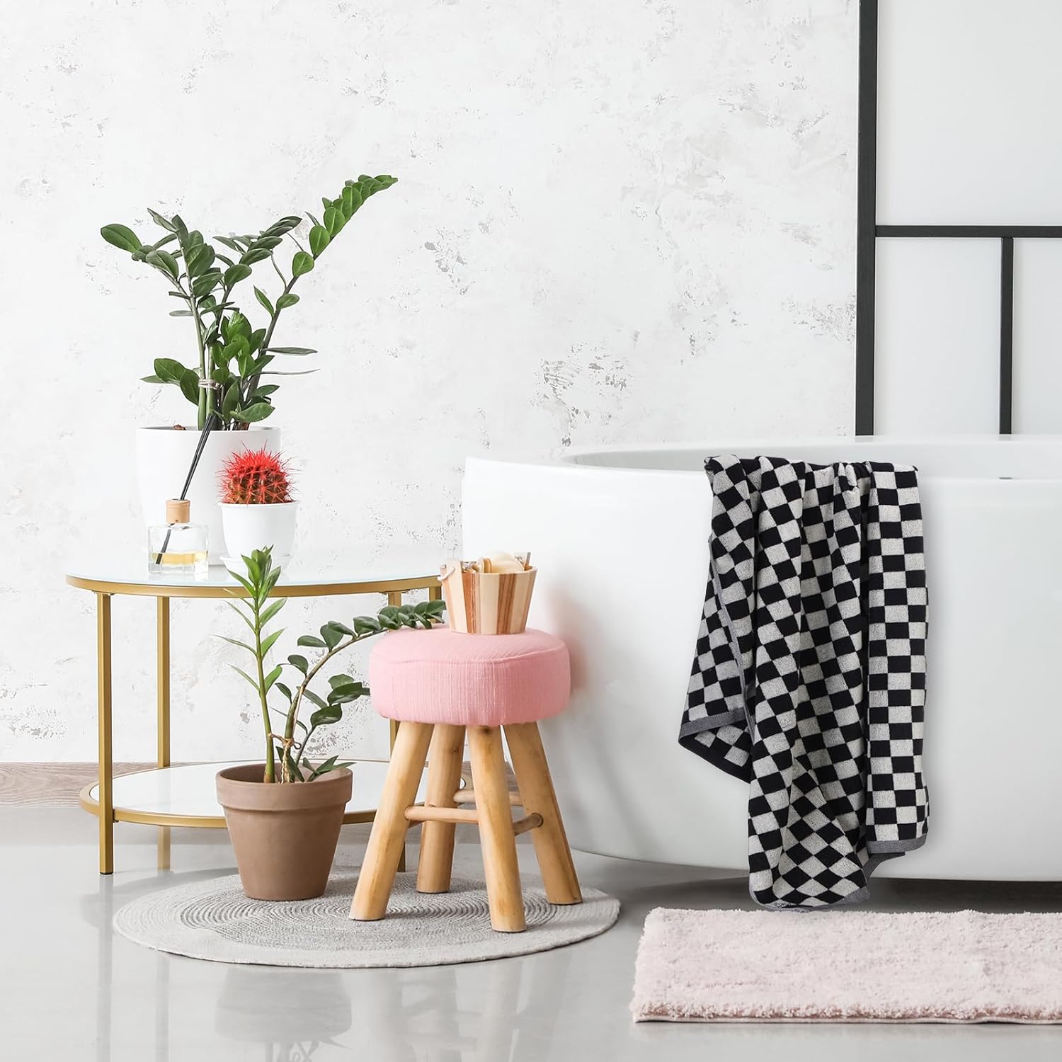 Breling 2 Pcs Checkered Large Bath Towels Bulk 55.12 x 27.56 Inches Soft Cotton Absorbent Retro Bath Towels for Bathroom Spa Shower Gifting Hotel Gym Beach Pool Body Drying(Black) - Image 5