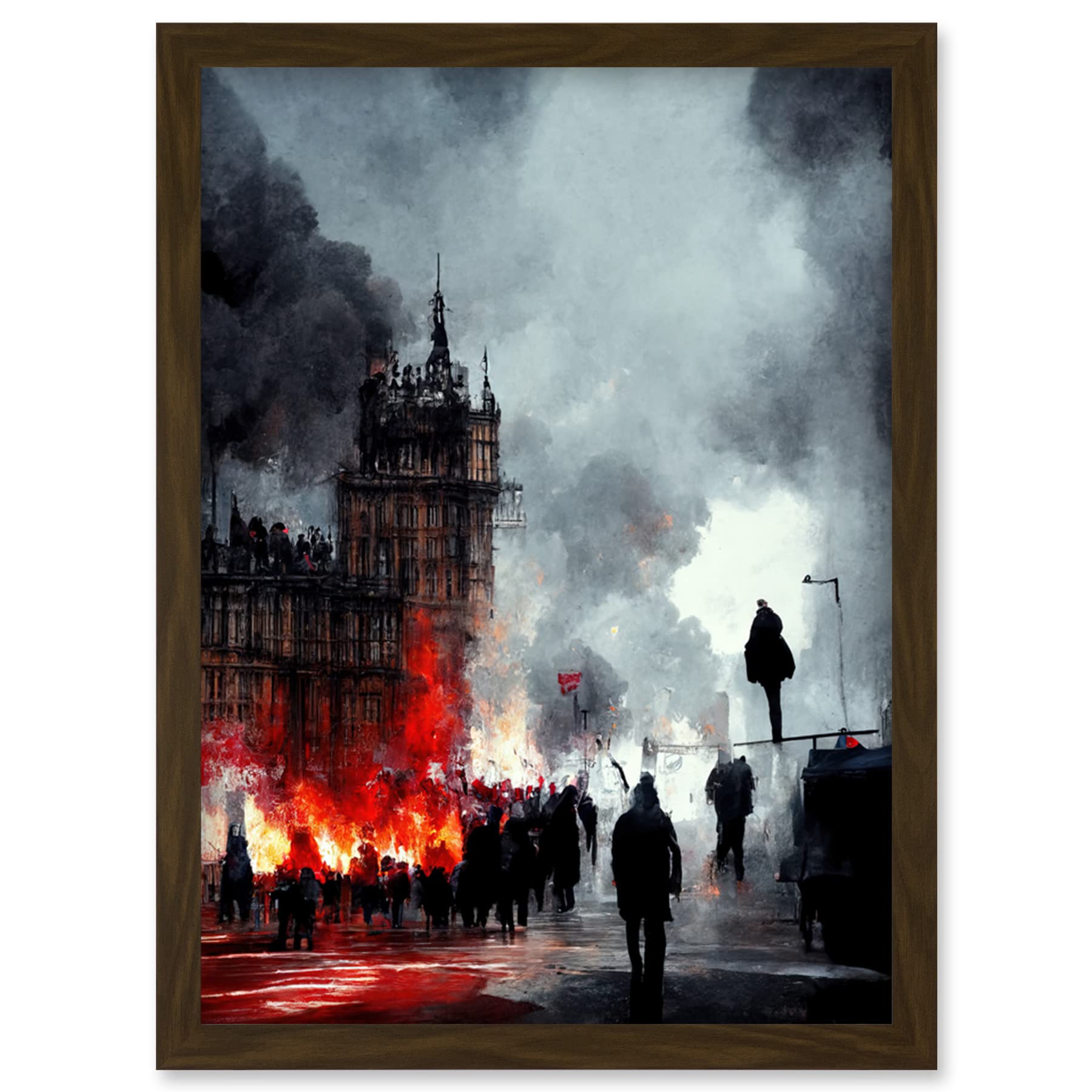 Anarchy Civil Unrest Punk Rioting UK Houses Parliament Artwork - Framed Wall Art Print A4