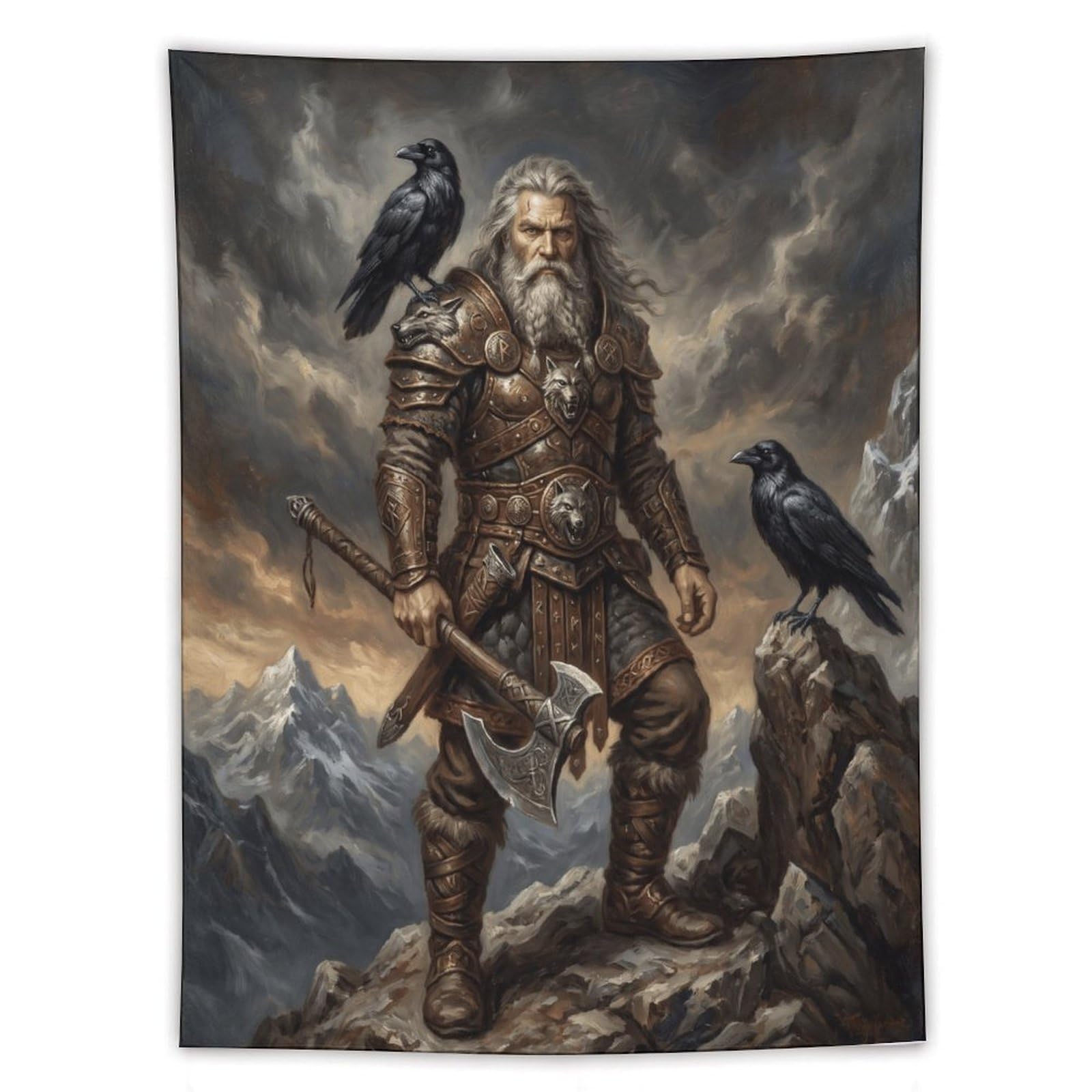 H3B8U2Y5 Norse Mythology Odin Wall Tapestry, Detailed Illustration Style