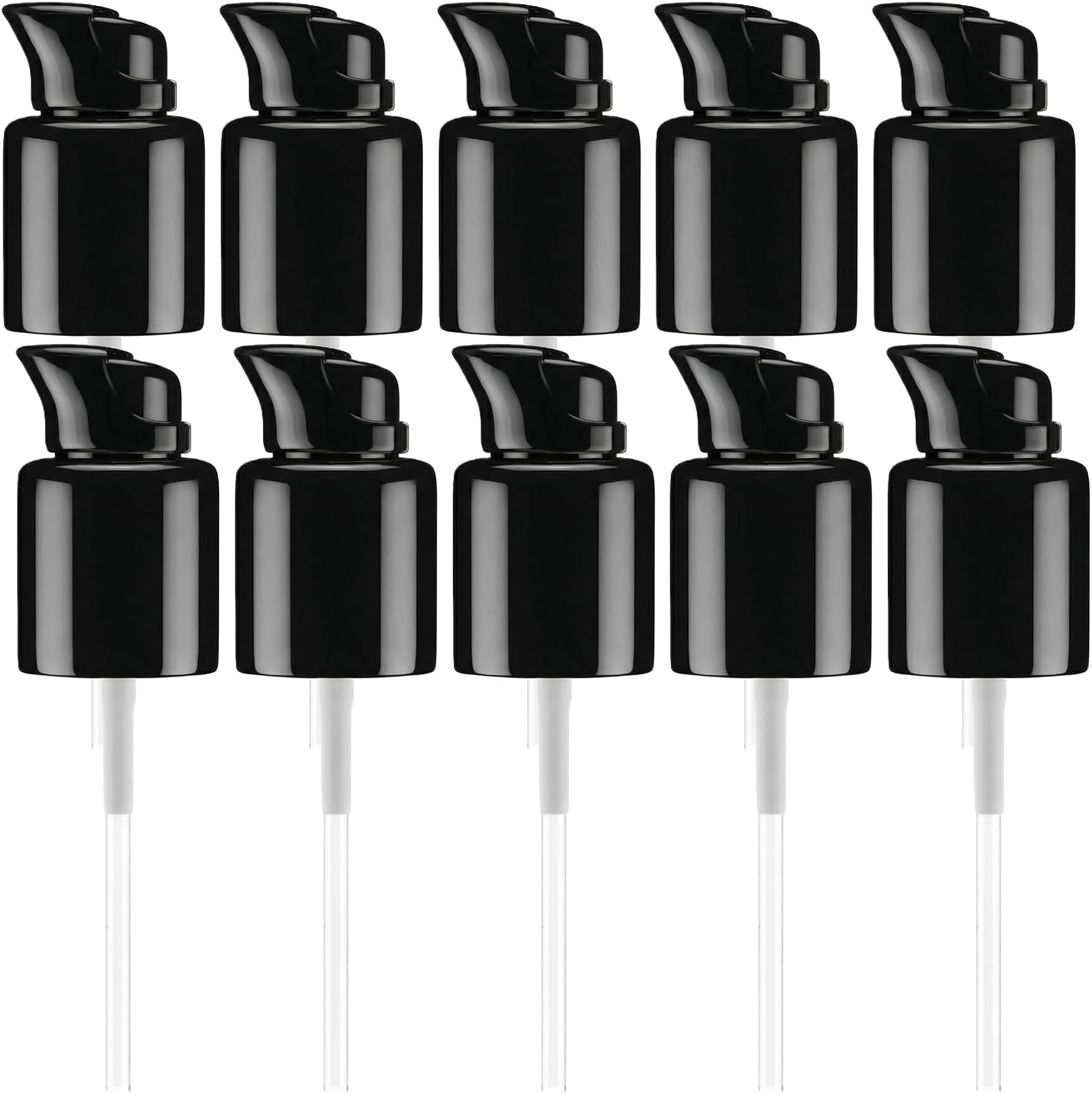 10Pcs 415/20mm Black Plastic Foundation Pumps with Rotate Lock and Cover Replacement Cosmetic Pump Lotion Essential Oil Makeup Bottles