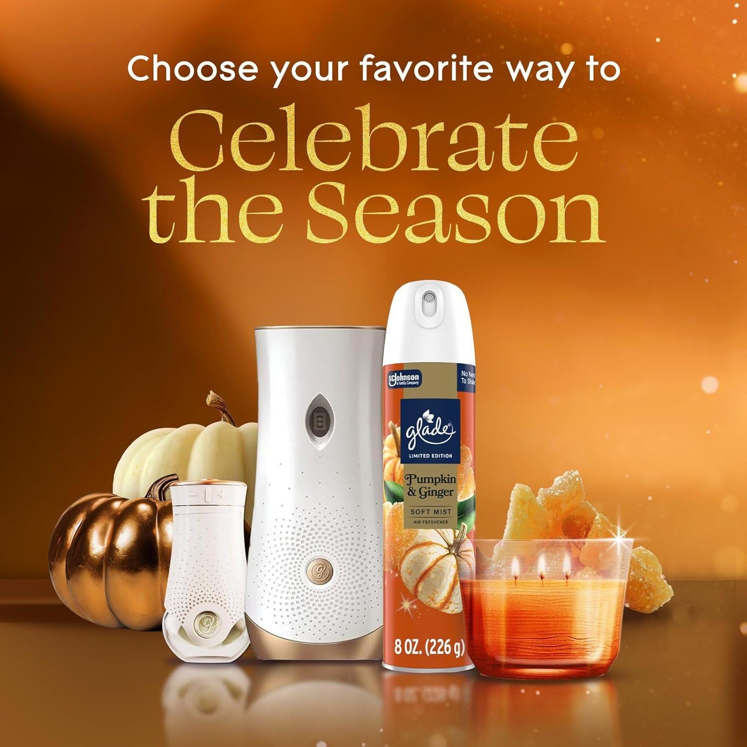 Glade Automatic Spray Refill, 6 Pack, Pumpkin & Ginger Scent, Home Fragrance Refill Can, 6.2 oz