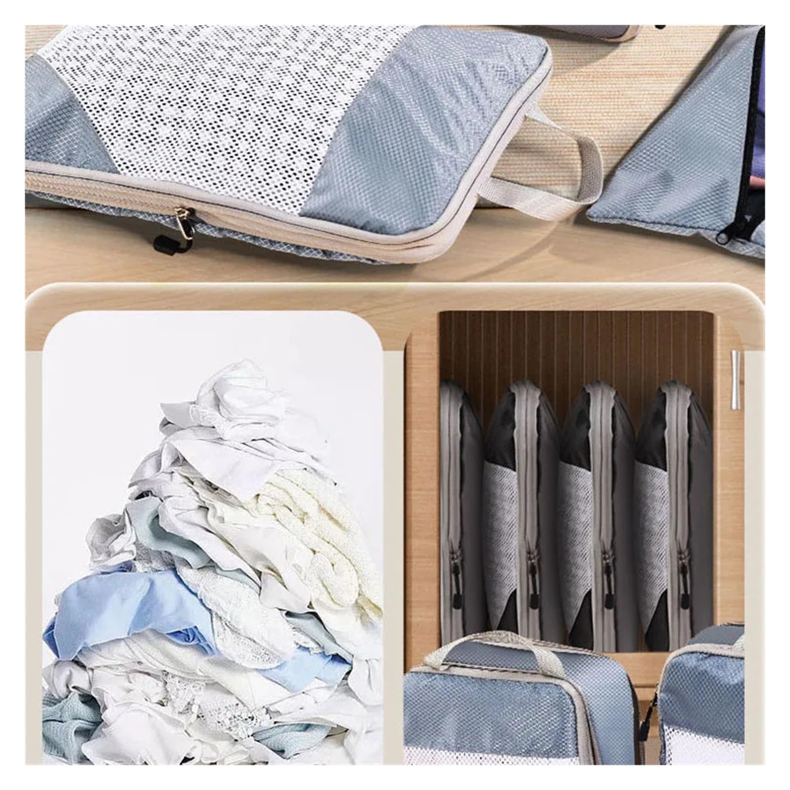 Organizer Viaggio Set da 4 pezzi di borsa viaggio portatile, impermeabile, for vestiti, scarpe e borse a cubo(Beige)