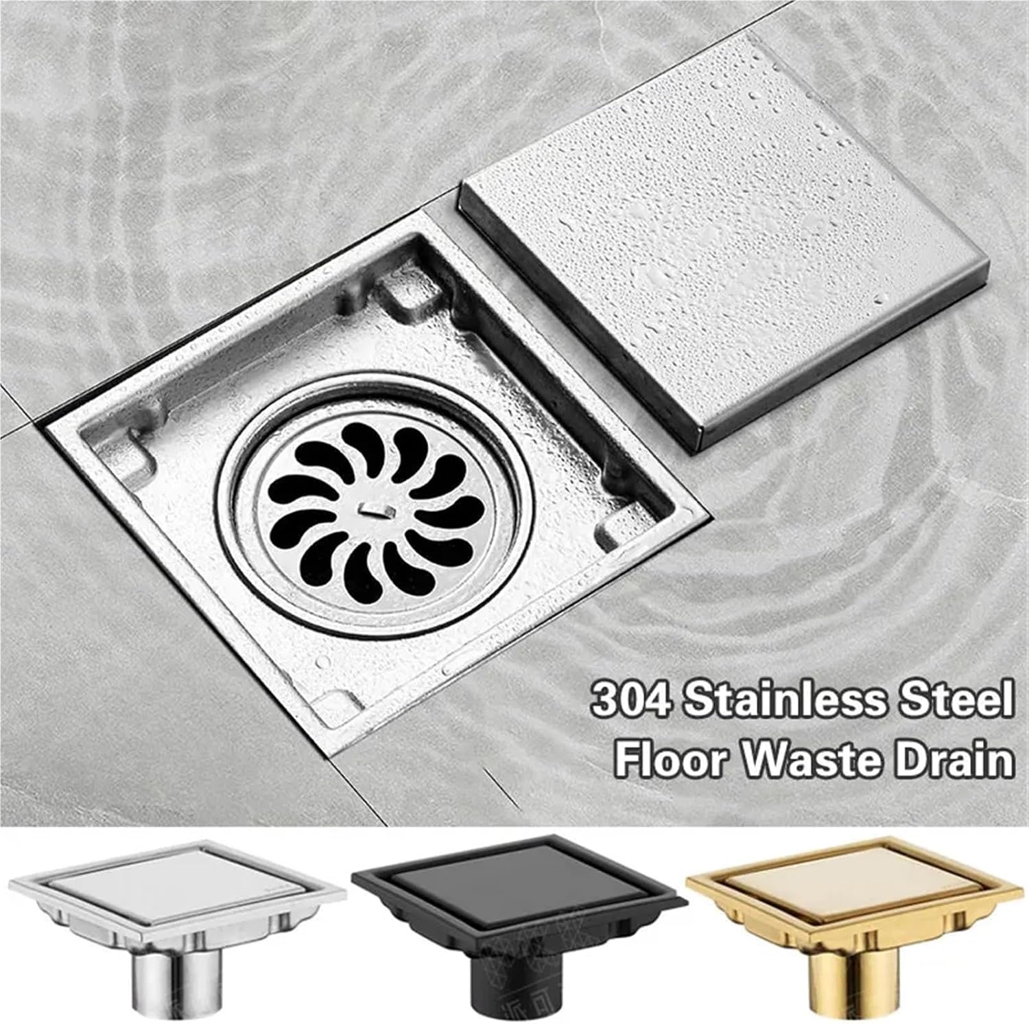 Anti-Odor Tile Insert Square Floor Waste Drain Bathroom Drain Shower GratesStainless Steel Large Flow Drainer(8)