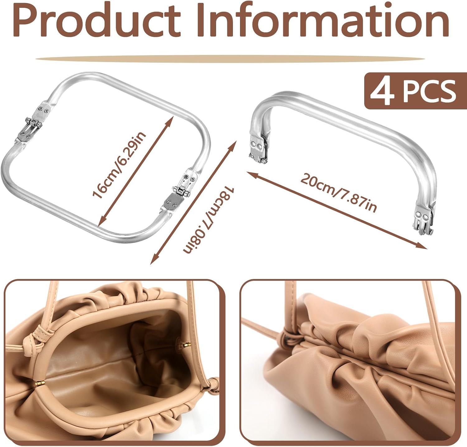 ASTIMESA 4 Pieces 7.87''/20 CM Rectangle Metal Purse Frame Lock, Kiss Clasp Purse Frames for Bag Making Clutch DIY Crochet Handbag Closure Hardware Accessories Replacement