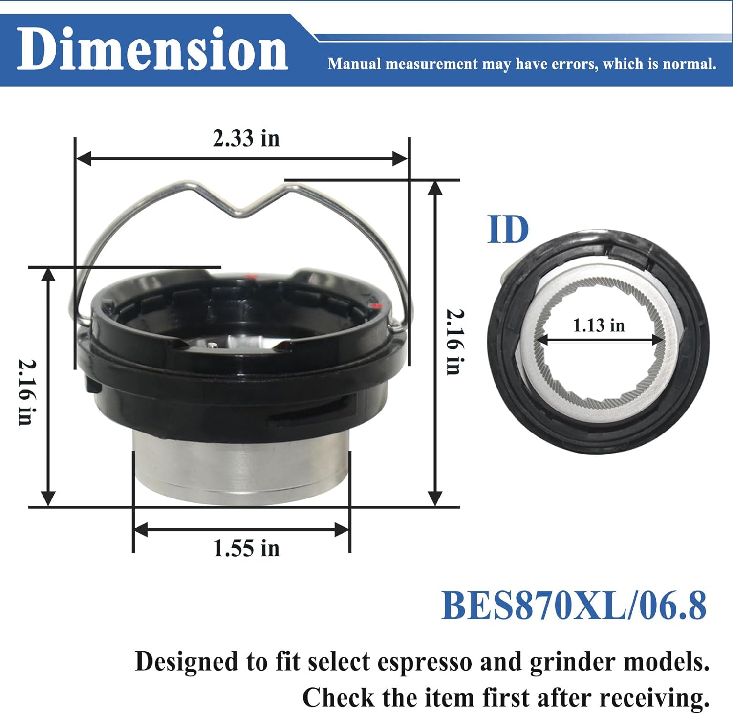 BES870XL/06.8 Upper Burr Assembly with Handle, Replacement Part for Specific Espresso Machine Grinder