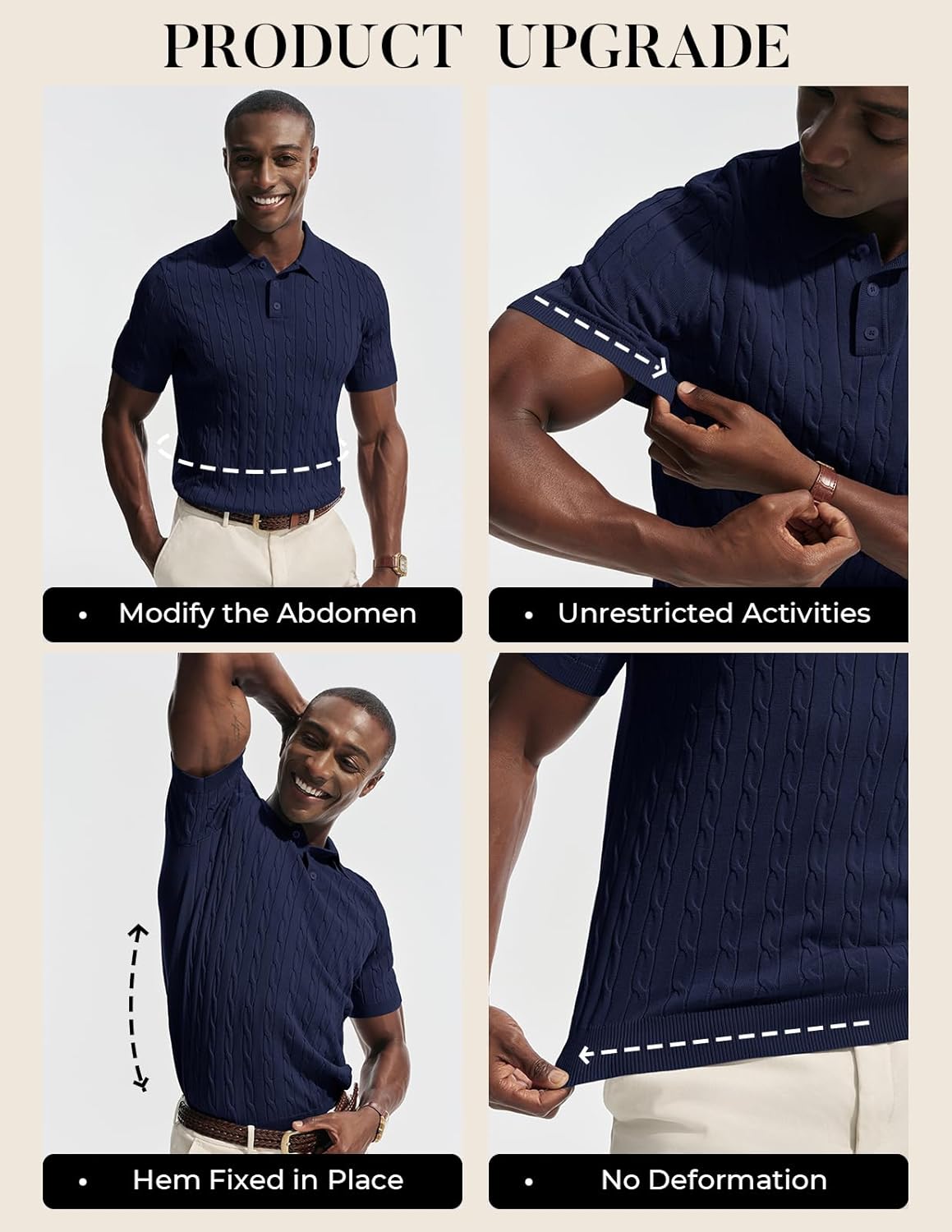 PJ PAUL JONES Men's Polo Shirts Short Sleeve Textured Cable Knit Shirts Casual Stretchy Golf Polo Stylish Old Money Tops - Image 4