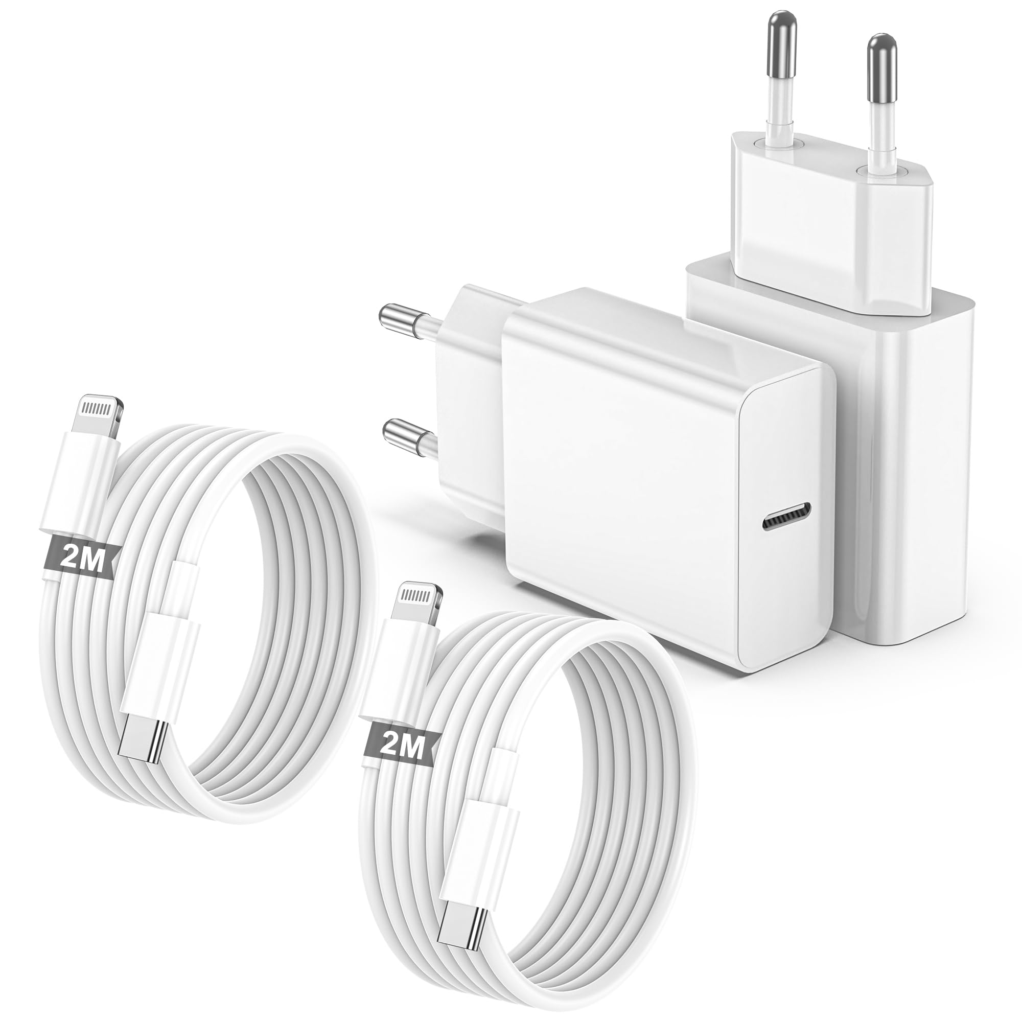 Caricatore per iPhone, Caricabatterie USB C Rapido Alimentatore Presa 2 Pack With 2M USB C- Lightning Spina Per Apple iPhone 14/13/12/11/Pro/Pro Max/XS/XR/X/iPad/Adattatore Caricabatteria Veloce