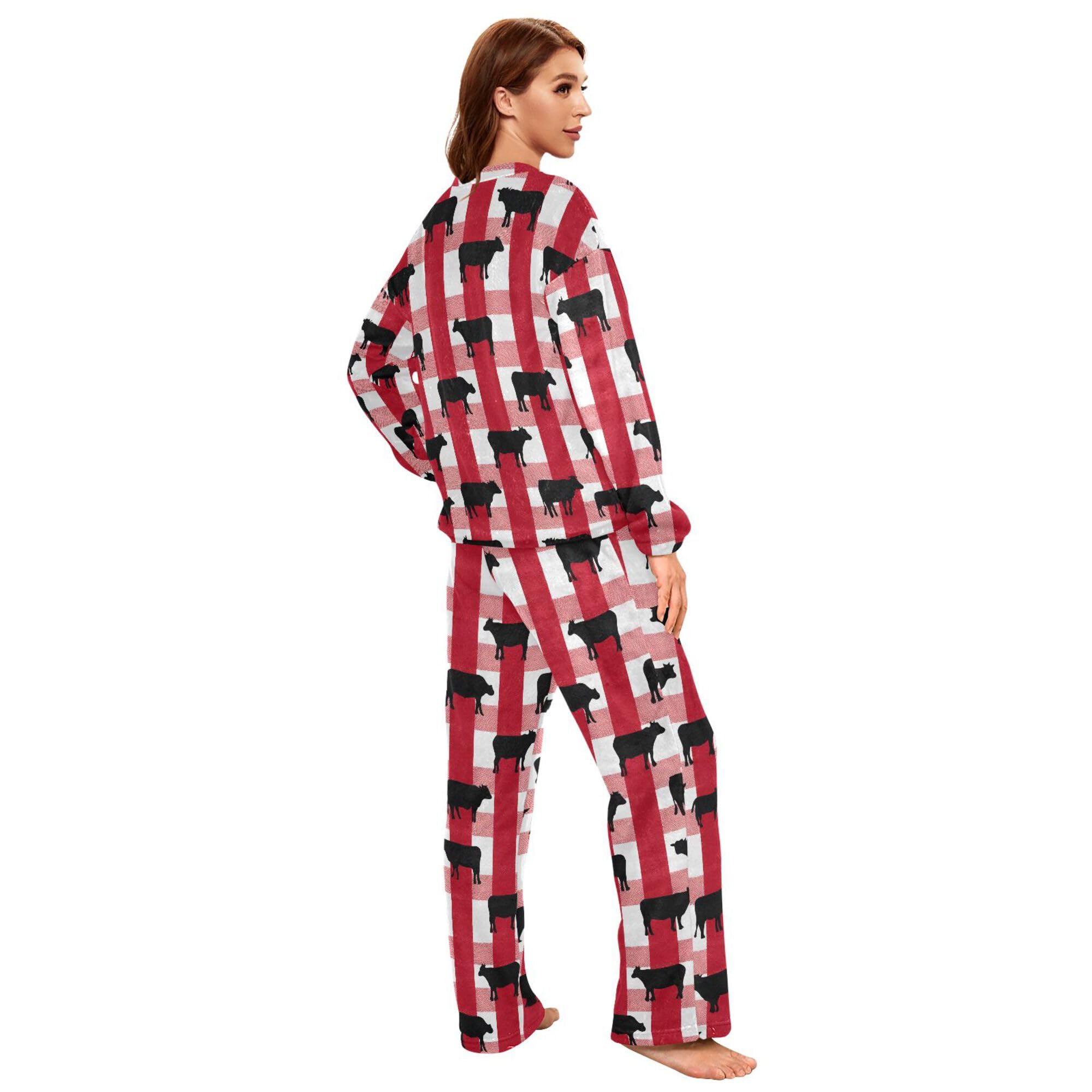 ALAZA Conjunto de pijama de forro polar para mujer, diseño de oso blanco, manga larga, ropa de dormir de dos piezas, ropa de dormir térmica, pijama súper suave, talla S