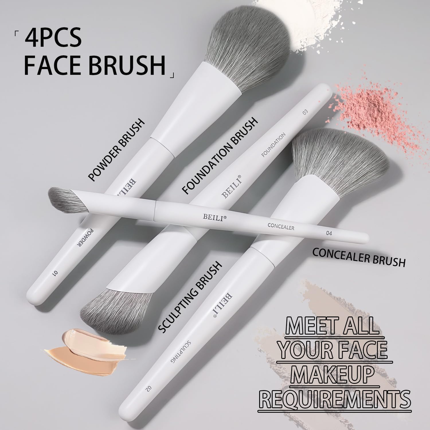 BEILI 12Pcs White Makeup Brush Set, Premium Synthetic Brushes for Foundation, Blending, Eyeshadow, Contour, Blush, and Eyeliner, Luxury Gift-Ready