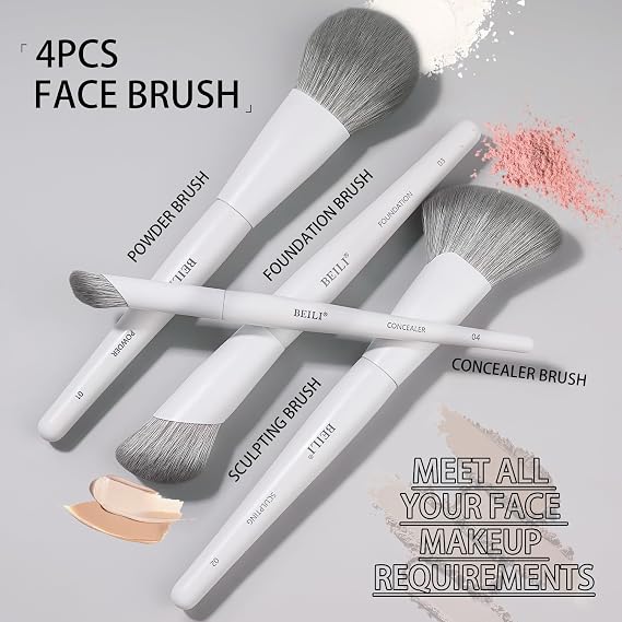BEILI 12Pcs White Makeup Brush Set, Premium Synthetic Brushes for Foundation, Blending, Eyeshadow, Contour, Blush, and Eyeliner, Luxury Gift-Ready