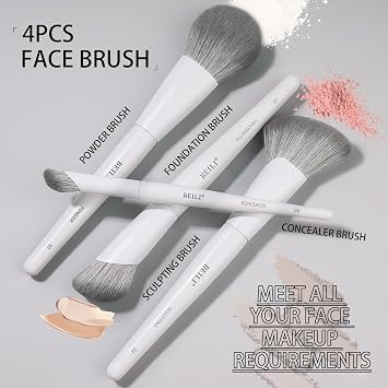 BEILI 12Pcs White Makeup Brush Set, Premium Synthetic Brushes for Foundation, Blending, Eyeshadow, Contour, Blush, and Eyeliner, Luxury Gift-Ready