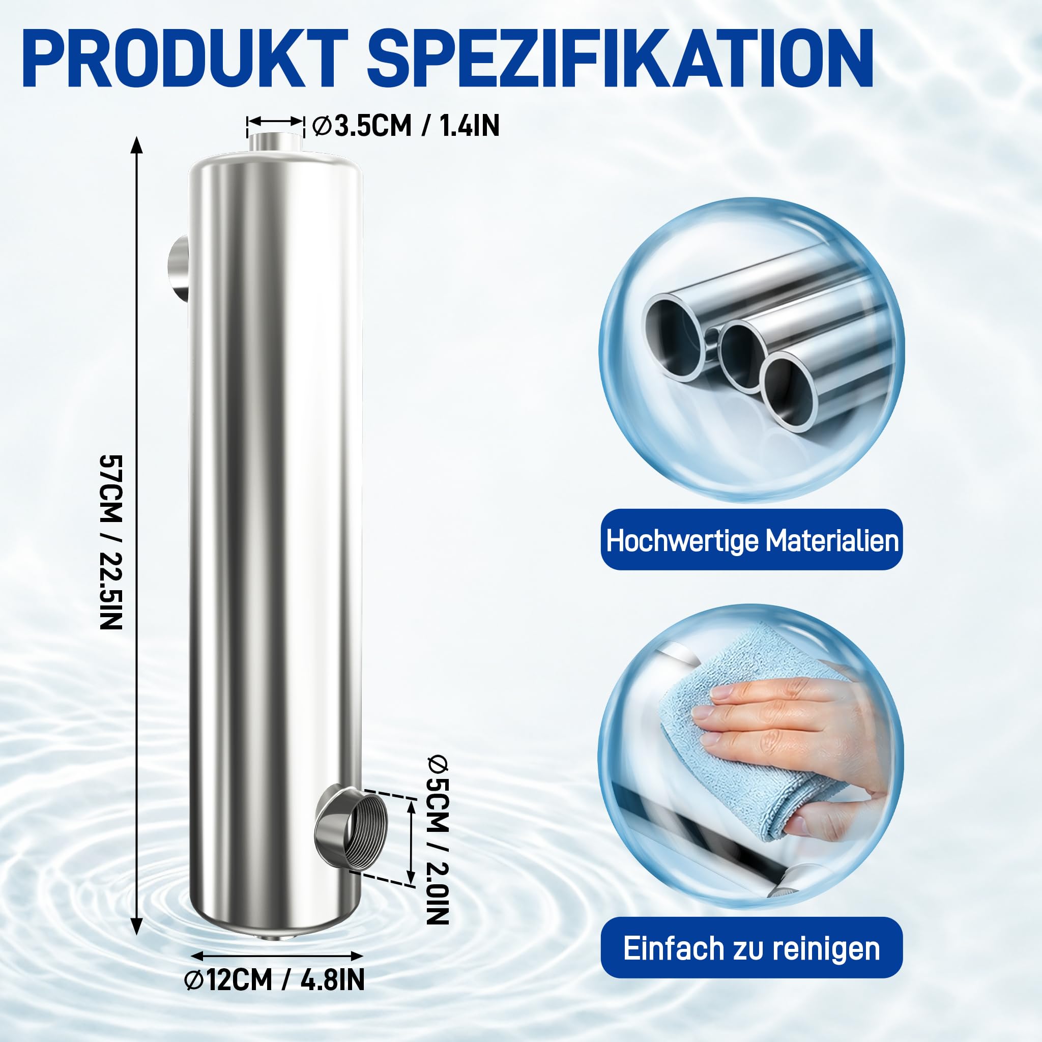 AufuN 60kW Pool Wärmetauscher Edelstahl Schwimmbad Heizung Wärmetauscher für Pool, Spa Whirlpool Hochleistungs Poolheizung ohne Strom 57 x 12 cm für Salz und Süßwasser