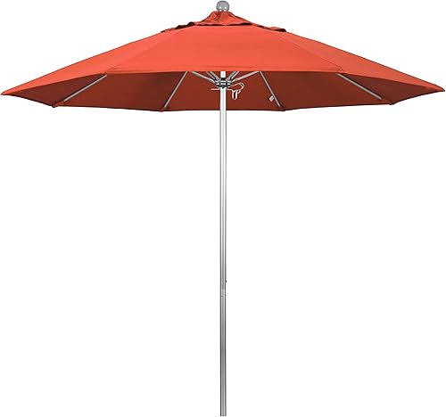 Miniatura 14 de California Umbrella Paraguas redondo de aluminio/fibra de vidrio de 9', empuje abierto, poste de plata, tela azul real de olefina Azul Real,Beige