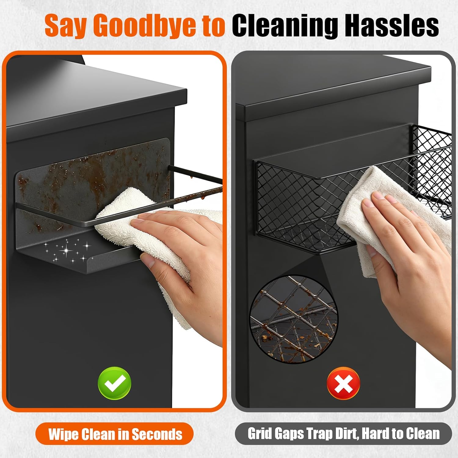 2 Pack of Magnetic Storage Bins for Pellet Grills, Smoker Grill Accessories & Caddy Shelf, Grill Storage Racks with Paper Towel Holder Compatible with Traeger/Pit Boss/Z Grills