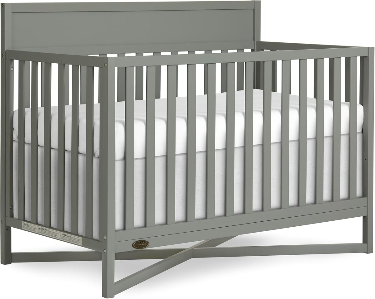 Cuna convertible 5 en 1 Owen de tamaño completo Dream On Me, GREENGUARD Gold | 3 altura ajustable, se convierte en cama para niños pequeños, de día y de tamaño completo, verificada por BSA, probada por ASTM/CPSC, base en X de madera, pasto marino