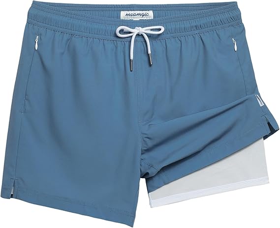 Maamgic 5inch Mens Swimming Trunks With Compression Liner 2-in-1 Swim Trunks Stretch Quick Dry Swim Shorts Zipper Pockets