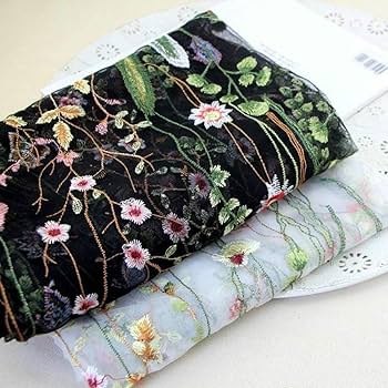 Amazon | 刺繍花柄レース生地ブラックメッシュウェディング
